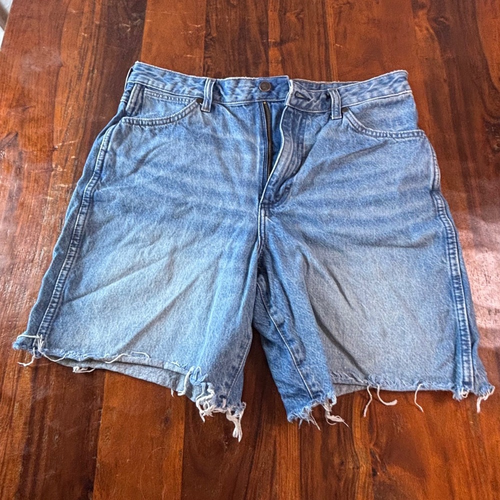 Wrangler Mens Light Wash‎ Denim Cut Off Jorts Shorts Size 32 Raw Hem